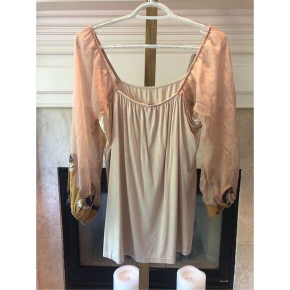 Gimmick Women’s Boho Unique Cream and Pink Blouse with Embroidered Designs 3/4 S - Picture 3 of 8
